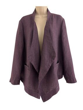 Coldwater Creek Classic Purple Plum Open Front Linen Jacket LP 14-16 Wrap Shawl